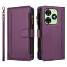 For Tecno Spark Go 2024 / 20C 4G Magnetic Closure 9 Card Slots Zipper Leather Case with Hand Strap(Purple) - 2