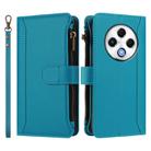 For Tecno Spark 30 4G Magnetic Closure 9 Card Slots Zipper Leather Case with Hand Strap(Turquoise) - 2