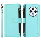 For Tecno Spark 30 4G Magnetic Closure 9 Card Slots Zipper Leather Case with Hand Strap(Mint Green) - 2