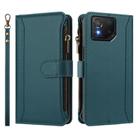 For Asus ROG Phone 8 / 8 Pro Magnetic Closure 9 Card Slots Zipper Leather Case with Hand Strap(Dark Green) - 2
