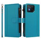 For Asus ROG Phone 8 / 8 Pro Magnetic Closure 9 Card Slots Zipper Leather Case with Hand Strap(Turquoise) - 2