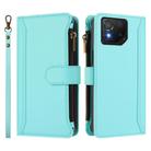 For Asus ROG Phone 8 / 8 Pro Magnetic Closure 9 Card Slots Zipper Leather Case with Hand Strap(Mint Green) - 2