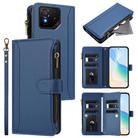 For Asus ROG Phone 9 / 9 Pro Magnetic Closure 9 Card Slots Zipper Leather Case with Hand Strap(Dark Blue) - 1