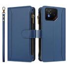 For Asus ROG Phone 9 / 9 Pro Magnetic Closure 9 Card Slots Zipper Leather Case with Hand Strap(Dark Blue) - 2
