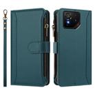 For Asus ROG Phone 9 / 9 Pro Magnetic Closure 9 Card Slots Zipper Leather Case with Hand Strap(Dark Green) - 2