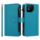 For Asus ROG Phone 9 / 9 Pro Magnetic Closure 9 Card Slots Zipper Leather Case with Hand Strap(Turquoise) - 2