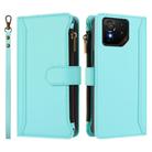 For Asus ROG Phone 9 / 9 Pro Magnetic Closure 9 Card Slots Zipper Leather Case with Hand Strap(Mint Green) - 2