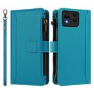 For Asus Zenfone 11 Ultra Magnetic Closure 9 Card Slots Zipper Leather Case with Hand Strap(Turquoise) - 2