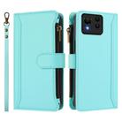 For Asus Zenfone 11 Ultra Magnetic Closure 9 Card Slots Zipper Leather Case with Hand Strap(Mint Green) - 2