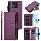 For Asus Zenfone 11 Ultra Magnetic Closure 9 Card Slots Zipper Leather Case with Hand Strap(Purple) - 1
