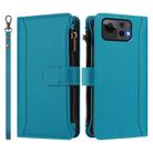 For Asus Zenfone 12 Ultra Magnetic Closure 9 Card Slots Zipper Leather Case with Hand Strap(Turquoise) - 2
