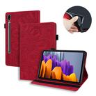 For Samsung Galaxy Tab S8 / Galaxy Tab S7 Calf Texture Embossed Horizontal Flip Leather Case with Holder & Card Slots & Photo Frame(Red) - 1