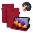 For Samsung Galaxy Tab S8+ / Tab S8 Plus /  Tab S7 FE / Tab S7+ Calf Texture Embossed Horizontal Flip Leather Case with Holder & Card Slots & Photo Frame(Red) - 1