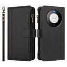 For Huawei Mate 60 Magnetic Closure 9 Card Slots Zipper Leather Case with Hand Strap(Black) - 2