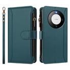 For Huawei Mate 60 Pro / 60 Pro+ Magnetic Closure 9 Card Slots Zipper Leather Case with Hand Strap(Dark Green) - 2