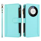 For Huawei Mate 60 Pro / 60 Pro+ Magnetic Closure 9 Card Slots Zipper Leather Case with Hand Strap(Mint Green) - 2