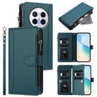 For Huawei Mate 70 Magnetic Closure 9 Card Slots Zipper Leather Case with Hand Strap(Dark Green) - 1