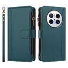 For Huawei Mate 70 Magnetic Closure 9 Card Slots Zipper Leather Case with Hand Strap(Dark Green) - 2