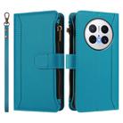 For Huawei Mate 70 Magnetic Closure 9 Card Slots Zipper Leather Case with Hand Strap(Turquoise) - 2