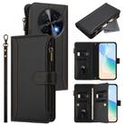 For Huawei nova 12i 4G Global Magnetic Closure 9 Card Slots Zipper Leather Case with Hand Strap(Black) - 1