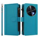 For Huawei nova 12i 4G Global Magnetic Closure 9 Card Slots Zipper Leather Case with Hand Strap(Turquoise) - 2