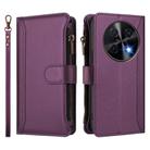 For Huawei nova 12i 4G Global Magnetic Closure 9 Card Slots Zipper Leather Case with Hand Strap(Purple) - 2
