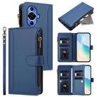 For Huawei nova 12s 4G Global Magnetic Closure 9 Card Slots Zipper Leather Case with Hand Strap(Dark Blue) - 1