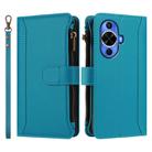For Huawei nova 12s 4G Global Magnetic Closure 9 Card Slots Zipper Leather Case with Hand Strap(Turquoise) - 2