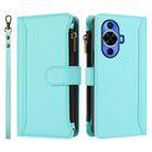 For Huawei nova 12s 4G Global Magnetic Closure 9 Card Slots Zipper Leather Case with Hand Strap(Mint Green) - 2