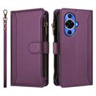For Huawei nova 12s 4G Global Magnetic Closure 9 Card Slots Zipper Leather Case with Hand Strap(Purple) - 2