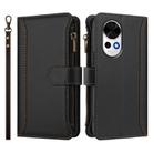 For Huawei nova 13 / nova 12 Magnetic Closure 9 Card Slots Zipper Leather Case with Hand Strap(Black) - 2