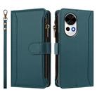 For Huawei nova 13 / nova 12 Magnetic Closure 9 Card Slots Zipper Leather Case with Hand Strap(Dark Green) - 2