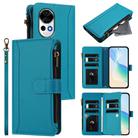 For Huawei nova 13 / nova 12 Magnetic Closure 9 Card Slots Zipper Leather Case with Hand Strap(Turquoise) - 1