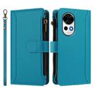 For Huawei nova 13 / nova 12 Magnetic Closure 9 Card Slots Zipper Leather Case with Hand Strap(Turquoise) - 2