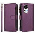 For Huawei nova 13 / nova 12 Magnetic Closure 9 Card Slots Zipper Leather Case with Hand Strap(Purple) - 2