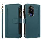 For Huawei nova 13 Pro Magnetic Closure 9 Card Slots Zipper Leather Case with Hand Strap(Dark Green) - 2