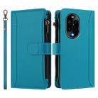 For Huawei nova 13 Pro Magnetic Closure 9 Card Slots Zipper Leather Case with Hand Strap(Turquoise) - 2