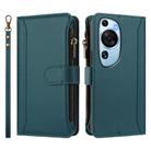 For Huawei P60 Art Magnetic Closure 9 Card Slots Zipper Leather Case with Hand Strap(Dark Green) - 2
