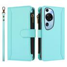 For Huawei P60 Art Magnetic Closure 9 Card Slots Zipper Leather Case with Hand Strap(Mint Green) - 2