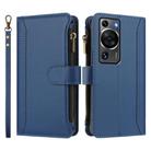 For Huawei P60 / P60 Pro Magnetic Closure 9 Card Slots Zipper Leather Case with Hand Strap(Dark Blue) - 2