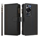 For Huawei P60 / P60 Pro Magnetic Closure 9 Card Slots Zipper Leather Case with Hand Strap(Black) - 2