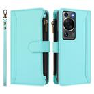For Huawei P60 / P60 Pro Magnetic Closure 9 Card Slots Zipper Leather Case with Hand Strap(Mint Green) - 2