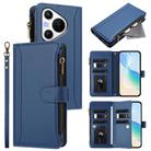 For Huawei Pura 70 Magnetic Closure 9 Card Slots Zipper Leather Case with Hand Strap(Dark Blue) - 1