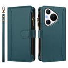 For Huawei Pura 70 Magnetic Closure 9 Card Slots Zipper Leather Case with Hand Strap(Dark Green) - 2