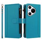 For Huawei Pura 70 Magnetic Closure 9 Card Slots Zipper Leather Case with Hand Strap(Turquoise) - 2