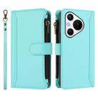 For Huawei Pura 70 Magnetic Closure 9 Card Slots Zipper Leather Case with Hand Strap(Mint Green) - 2