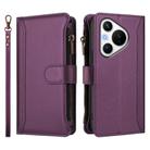 For Huawei Pura 70 Magnetic Closure 9 Card Slots Zipper Leather Case with Hand Strap(Purple) - 2