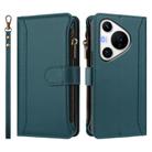 For Huawei Pura 70 Pro 5G / 70 Pro+ 5G Magnetic Closure 9 Card Slots Zipper Leather Case with Hand Strap(Dark Green) - 2