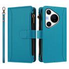 For Huawei Pura 70 Pro 5G / 70 Pro+ 5G Magnetic Closure 9 Card Slots Zipper Leather Case with Hand Strap(Turquoise) - 2