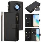 For Huawei Enjoy 50 Pro 4G Magnetic Closure 9 Card Slots Zipper Leather Case with Hand Strap(Black) - 1